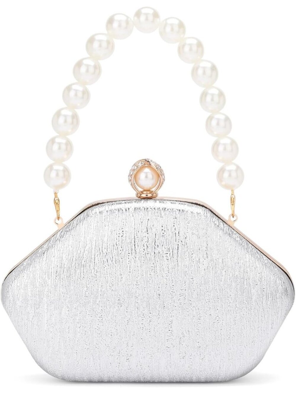 Women's Silver White Clutch Purse Detachable Chain Wedding Evening Bag